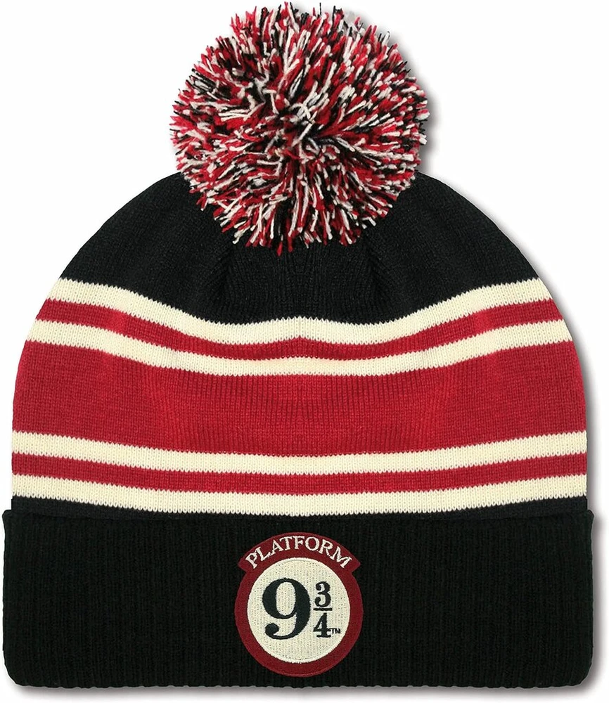 Logoshirt® Harry Potter I Hogwarts Express I Track 9 3/4 I Logo I Bobble Hat I Žieminė I Moterims ir vyrams I Megzta I Siuvinėta I Juoda/tamsiai Raudona/balta I Licencijuotas originalus dizainas, įvairiaspalvis