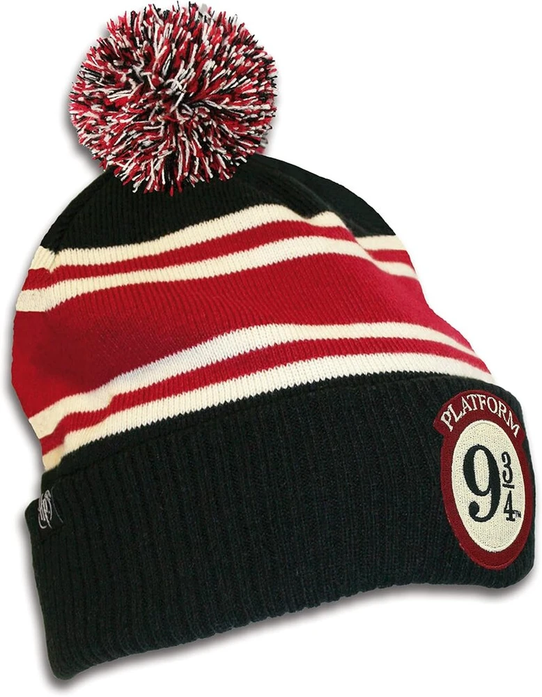 Logoshirt® Harry Potter I Hogwarts Express I Track 9 3/4 I Logo I Bobble Hat I Žieminė I Moterims ir vyrams I Megzta I Siuvinėta I Juoda/tamsiai Raudona/balta I Licencijuotas originalus dizainas, įvairiaspalvis