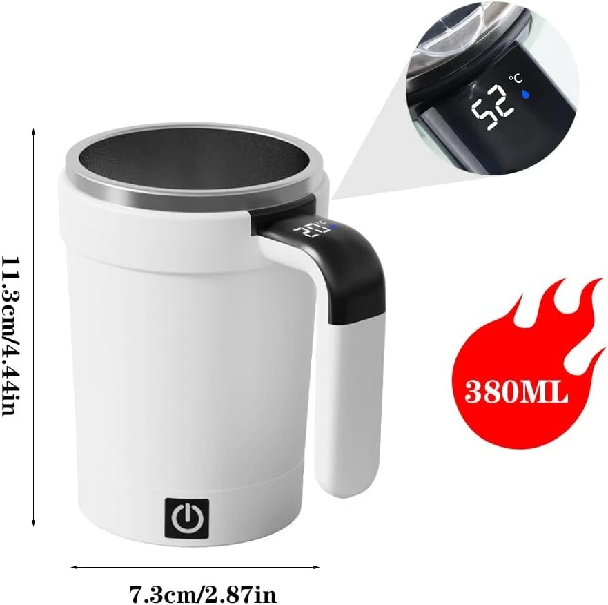 Lomug savaime maišantis kavos puodelis, 380 ml automatinis magnetinis maišymo puodelis iš nerūdijančio plieno, išmanusis magnetinis automatinis maišymo puodelis temperatūrai matuoti kavai, pienui, įkraunamas