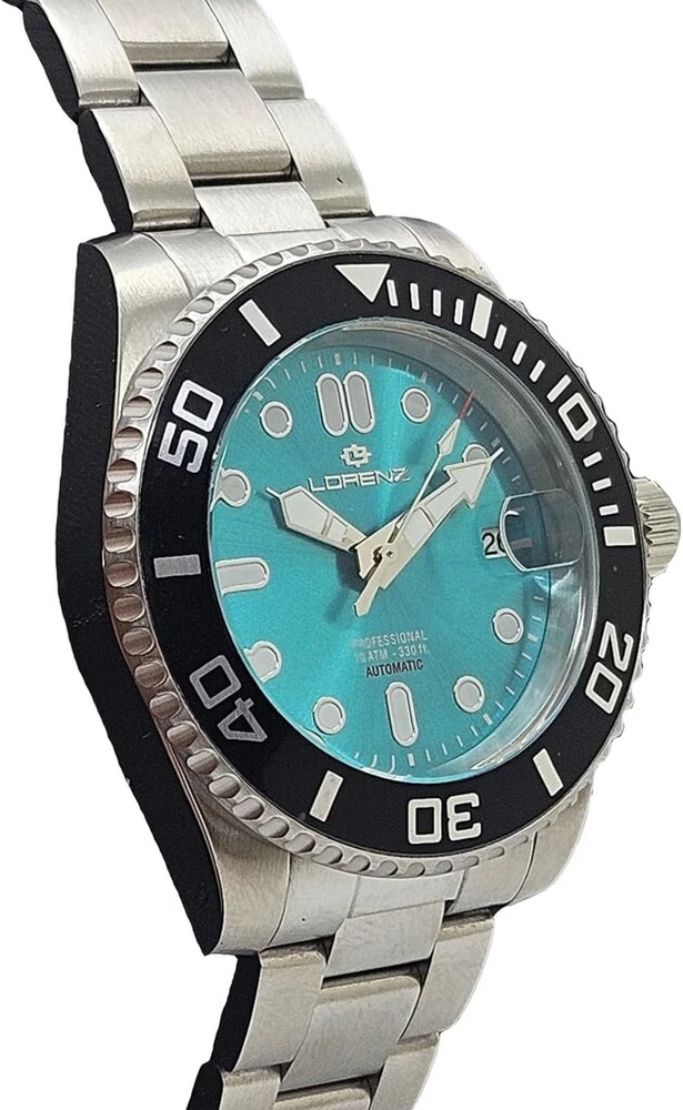 Lorenz Diver Automatic 26168dd vyriškas laikrodis, nerūdijančio plieno automatinis nardymo laikrodis, 100 metrų, sidabrinis/juodas, modernus