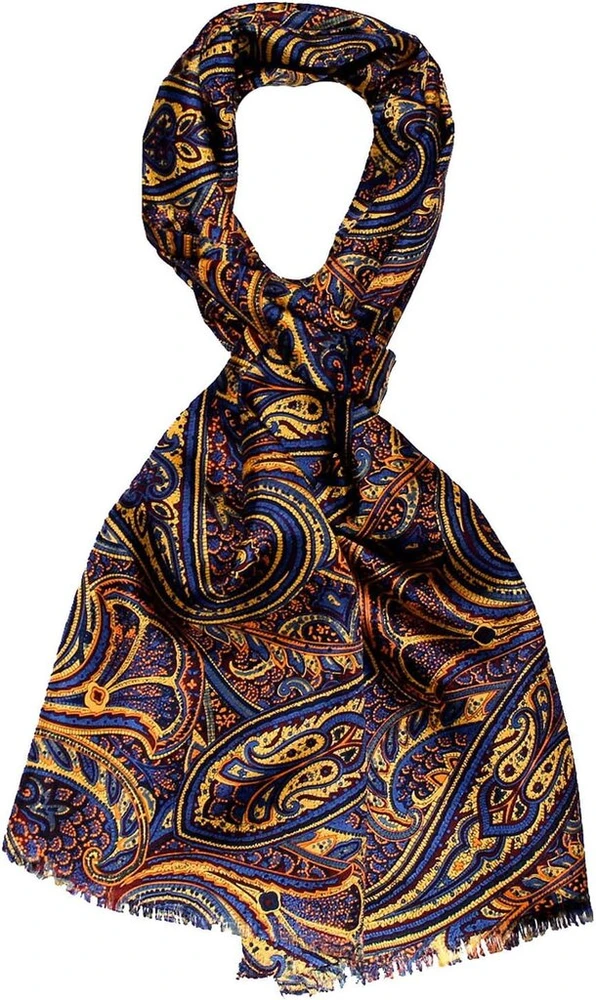 Laikrodis Lorenzo Cana 89139 moteriškas šalis 100% šilkas harmoningų spalvų margintas dvigubo sluoksnio šilko šalikas 30 cm x 160 cm, mėlynas, raudonas, geltonas, oranžinis