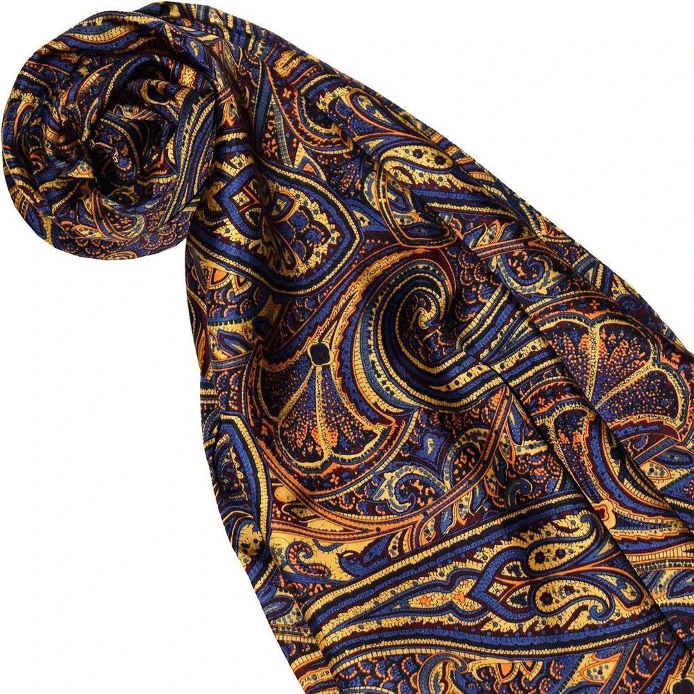Laikrodis Lorenzo Cana 89139 moteriškas šalis 100% šilkas harmoningų spalvų margintas dvigubo sluoksnio šilko šalikas 30 cm x 160 cm, mėlynas, raudonas, geltonas, oranžinis