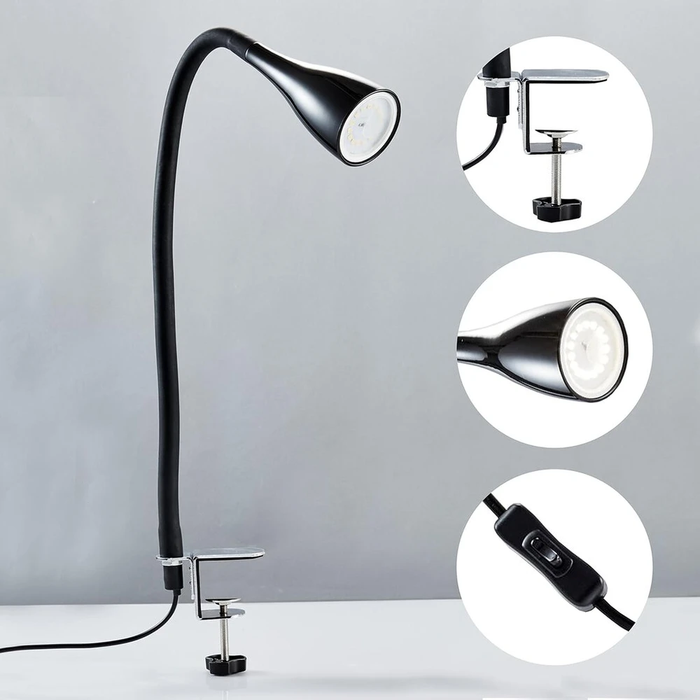 Lova Led prisegamas šviestuvas su 1x gu10 5w 400lm pritemdoma lovos lempute su 3 ryškumo lygiais, 360° lanksčiu kakleliu, skaitymo lempa miegamajam, biurui, metalas, plastikas