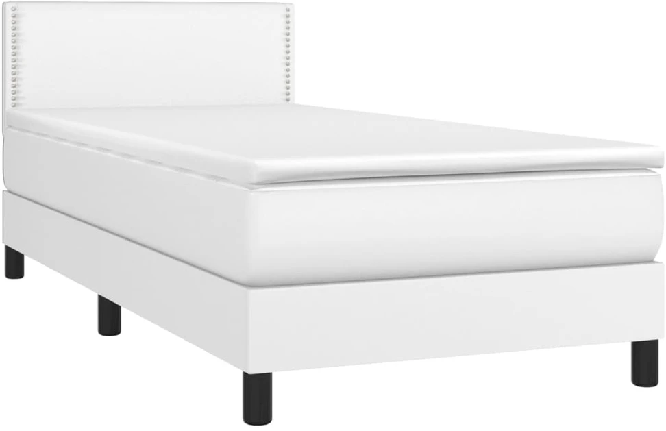 Lova su spyruoklėmis/čiužiniu/LED, balta 100x200cm dirbtinė oda