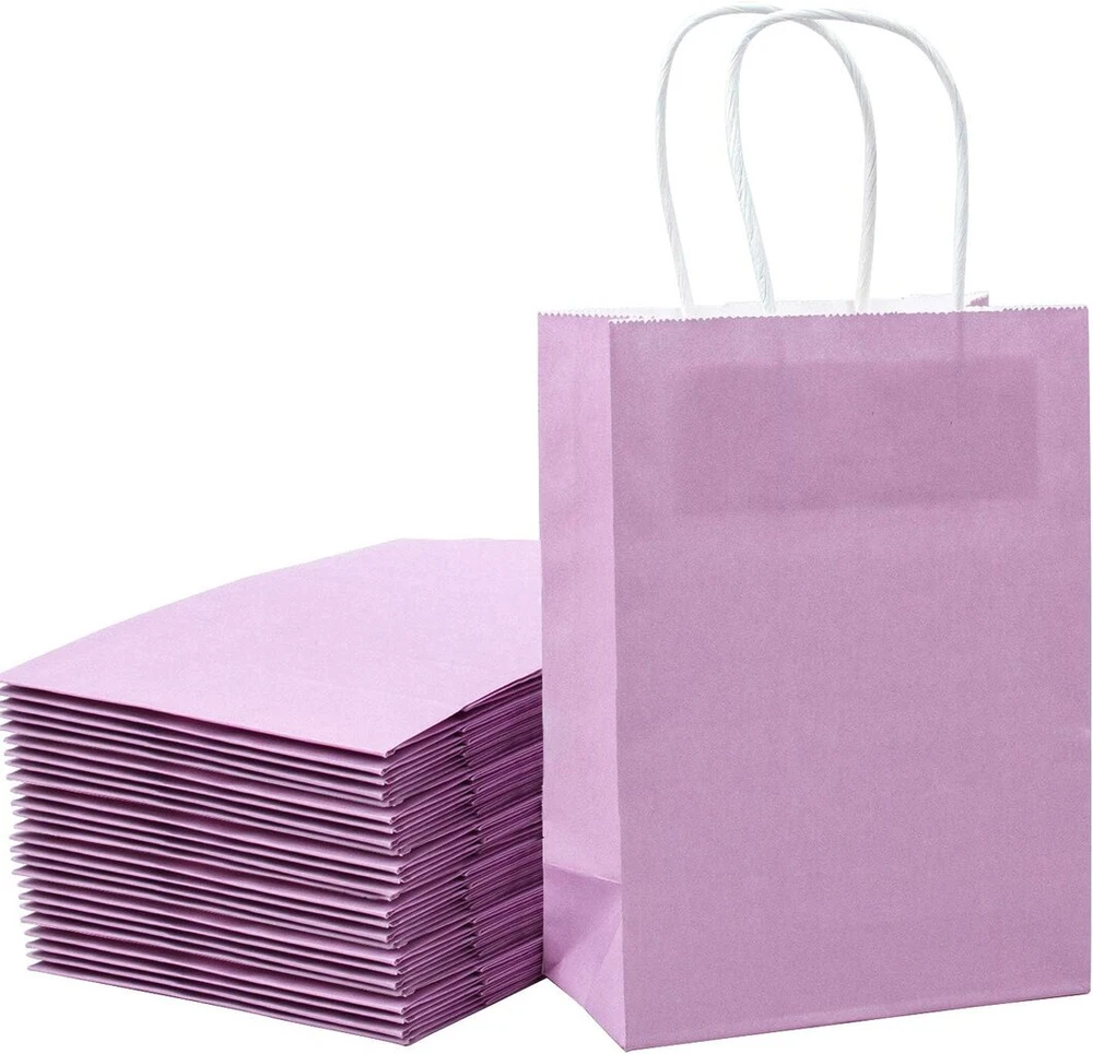 Loveinside 21 x 11 x 27 cm popieriniai maišeliai, vidutinio dydžio kraft violetiniai dovanų maišeliai su rankenomis gimtadienio, vestuvių dovanoms, 25 vnt./rinkinys