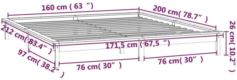 Lova Lovos rėmas su LED, 160x200cm, medienos masyvas