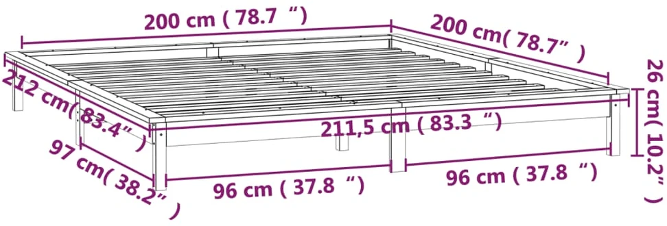 Lova Lovos rėmas su LED, 200x200cm, medienos masyvas