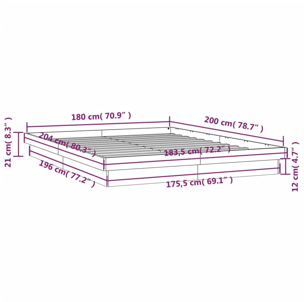 Lova Lovos rėmas su LED, baltas, 180x200cm, mediena, itin didelis