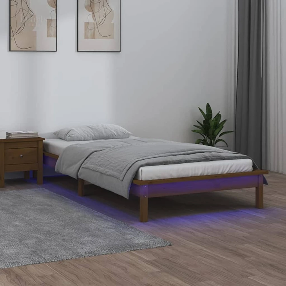 Lova Lovos rėmas su LED, medaus rudas, 100x200cm, medienos masyvas