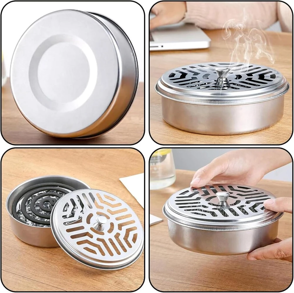 Lsydgn rinkinys, 4 vnt., uodų spiralių laikiklis, rūkstančių spiralių laikiklis, nerūdijančio plieno konteineris uodų spiralėms, spiralinis laikiklis nuo vabzdžių, uodų spiralių laikiklis su 4 šepetėliais