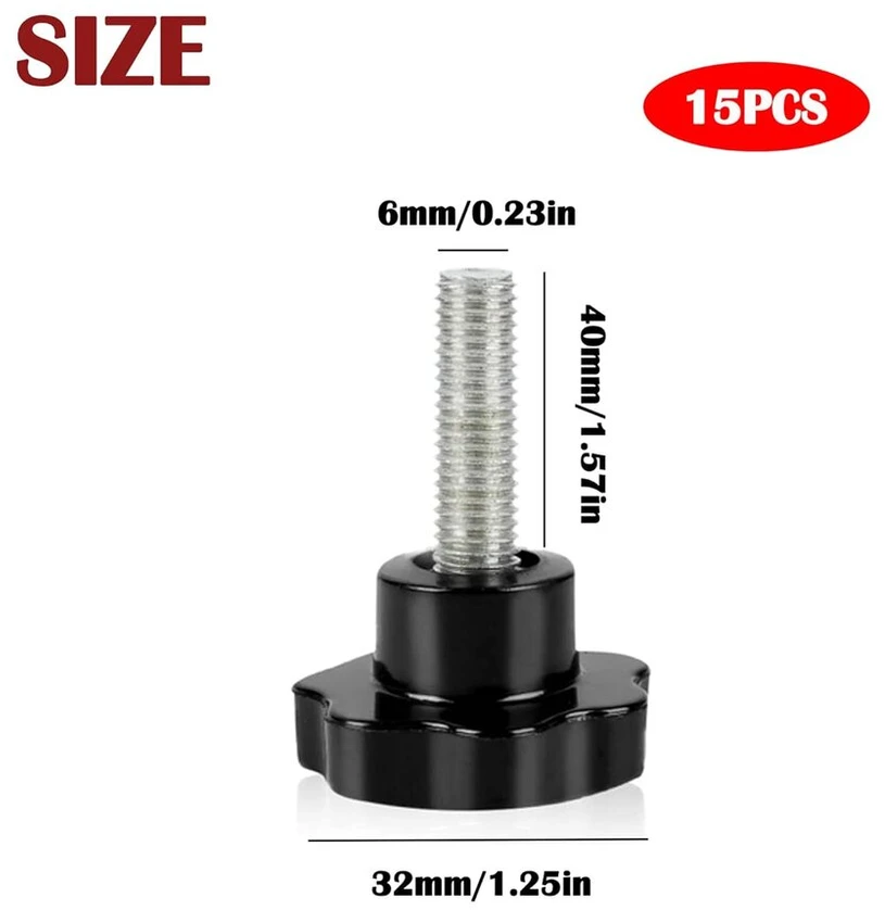 Ltsbaed žvaigždės formos varžtas M6 x 40 mm, 15 vnt. pakuotė, rievėtas varžtas su plastikine rankena, žvaigždės formos rankenėlės sriegio tvirtinimo rankenėlė, rievėti varžtai, anglinis plienas, juodas, skirtas pramoninei įrangai