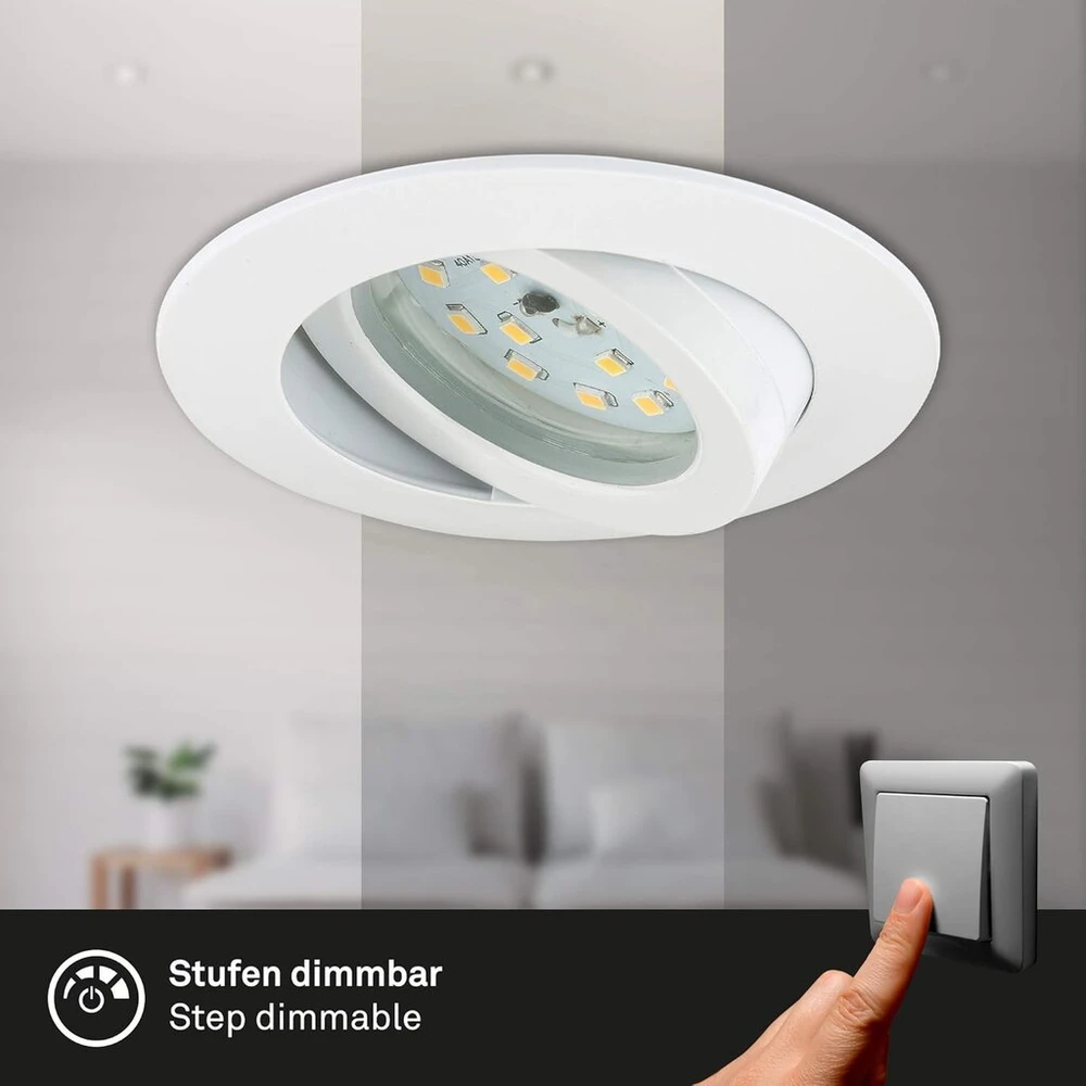 Lubinis šviestuvas Briloner Leuchten – led įleidžiami šviestuvai, 3 vnt. rinkinys, pritemdomi lubiniai šviestuvai, led modulis pasukamas, kiekvienas 6,5 w, 570 liumenų kiekvienas, 3 000 kelvinų, ip23, balti, 82 x 28 mm (skersmuo x aukštis)