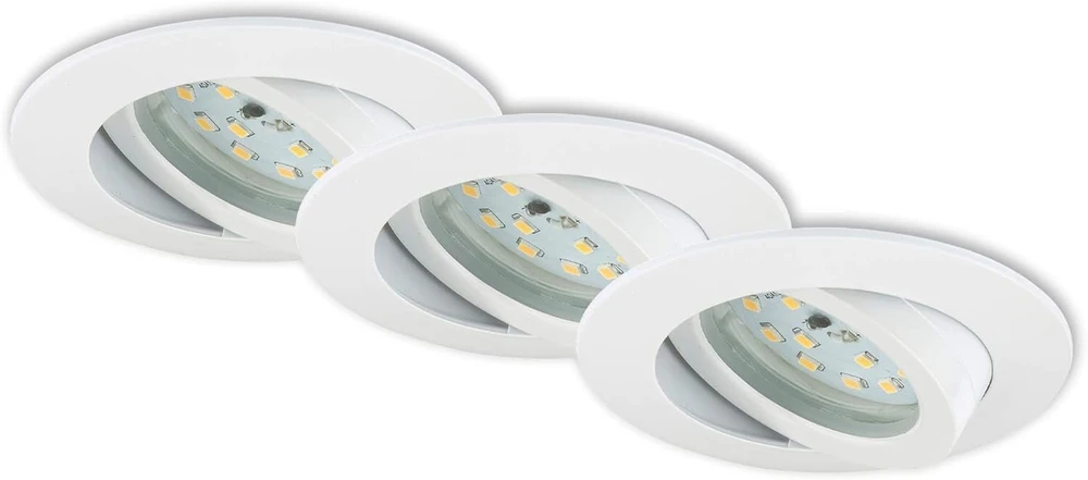 Lubinis šviestuvas Briloner Leuchten – led įleidžiami šviestuvai, 3 vnt. rinkinys, pritemdomi lubiniai šviestuvai, led modulis pasukamas, kiekvienas 6,5 w, 570 liumenų kiekvienas, 3 000 kelvinų, ip23, balti, 82 x 28 mm (skersmuo x aukštis)