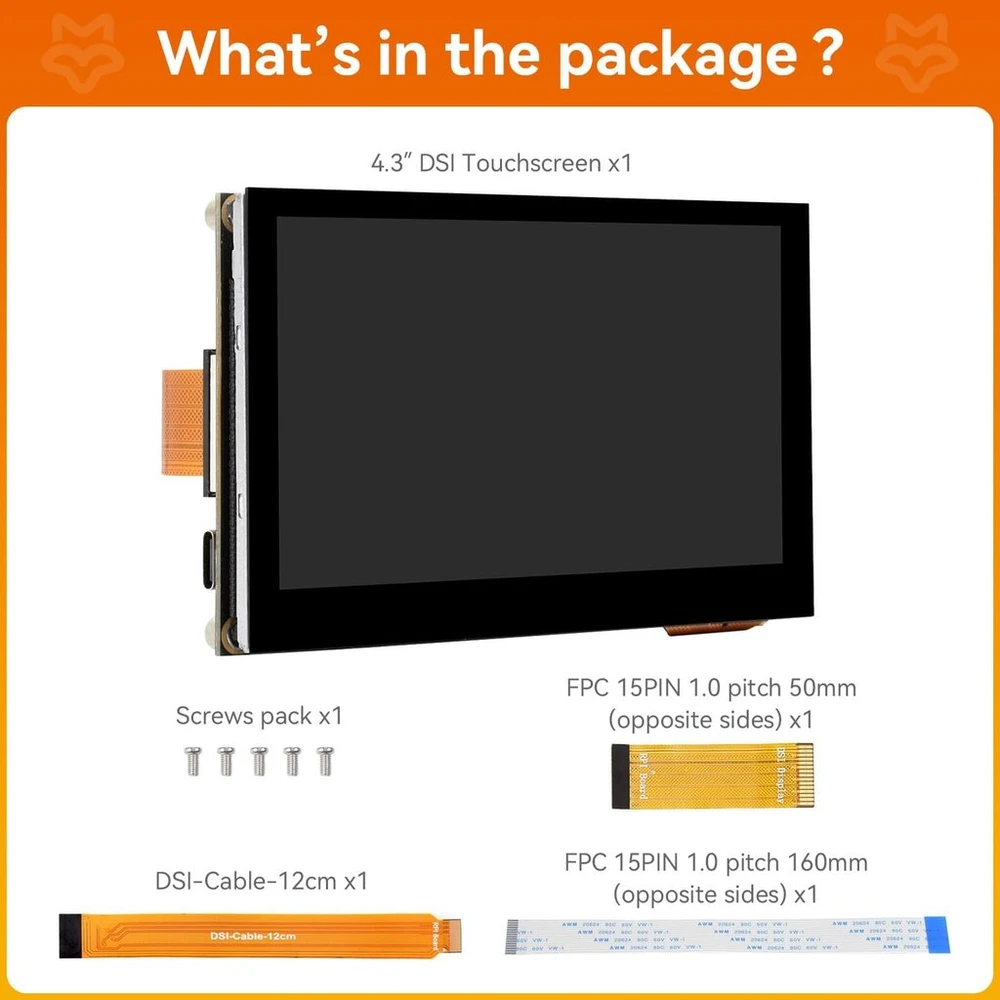 Monitorius Luckfox raspberry pi 5 jutiklinis ekranas - 4.3 colių dsi ekranas, skirtas pi 5/4b/cm4/cm3, palaiko 3d spausdinimą, talpinis jutiklinis 800 x 480, 178° žiūrėjimo kampas, grūdinto stiklo lcd panelė raspberry ekranui