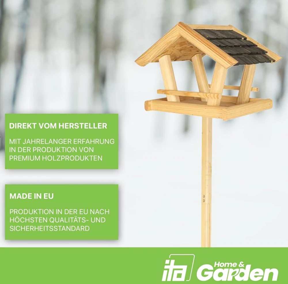 Lucky Bird Feeder 36 x 25 x 26 cm medinis paukščių namelis sodui, terasai, balkonui, lesyklėlė laukiniams paukščiams, atspari oro sąlygoms, stabili, tvirta, tiesiai iš gamintojo – Es produktas