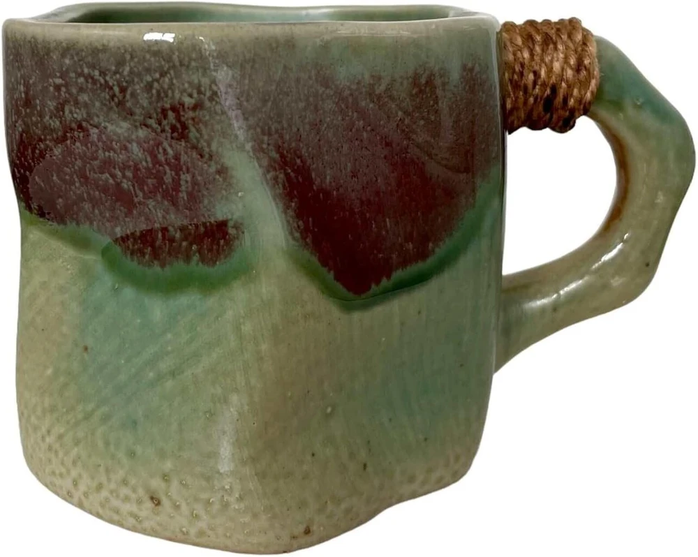 Lucky Cups Rustic keramikinis puodelis, smėlio-mėlynos spalvos, keramikinis puodelis, 300 ml, kavos puodelis, arbatos puodelis, gėrimo puodelis, arbata, kava (žalia-raudona)