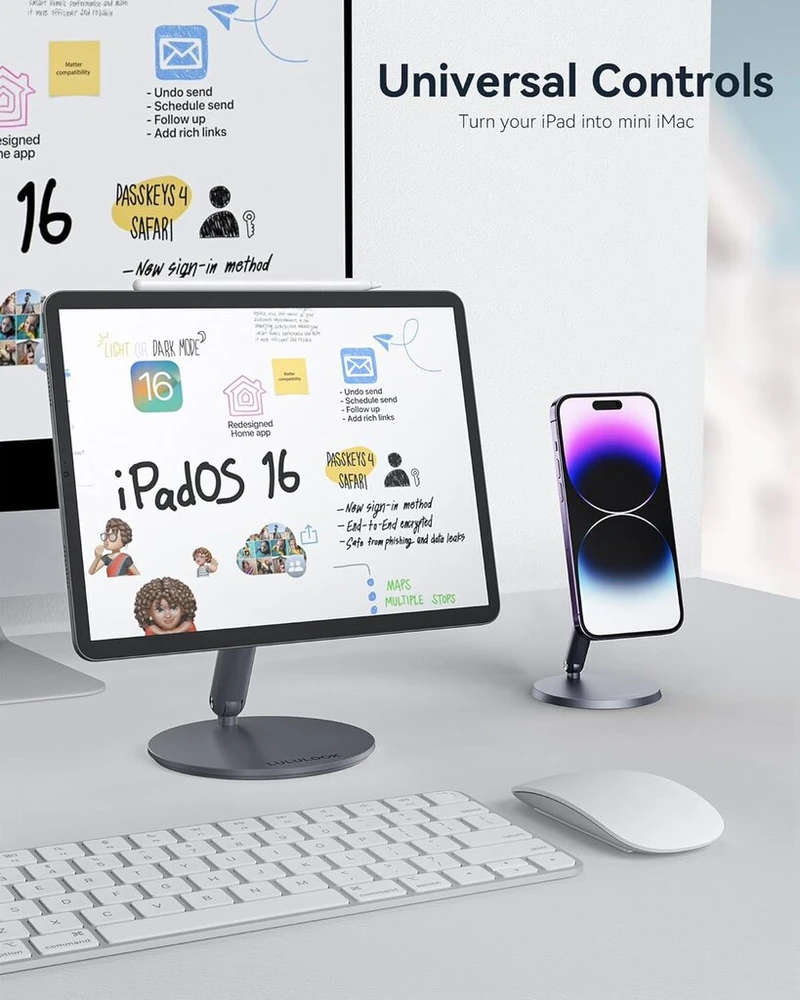 Lululook Sukamas magnetinis Ipad stovas, sulankstomas Ipad Pro stovas su 360° pasukamu pagrindu, aliumininis planšetinio kompiuterio stovas, skirtas Ipad Air 11 colių (2024), Ipad Pro 11 colių 1-os/2-os/3-ios/4-os kartos, Ipad Air 4-os/5-os kartos