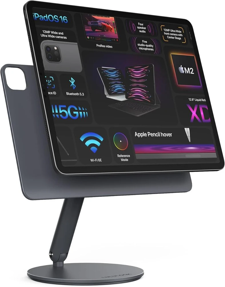 Lululook Sukamas magnetinis Ipad stovas, sulankstomas Ipad Pro stovas su 360° pasukamu pagrindu, aliumininis planšetinio kompiuterio stovas, skirtas Ipad Air 11 colių (2024), Ipad Pro 11 colių 1-os/2-os/3-ios/4-os kartos, Ipad Air 4-os/5-os kartos