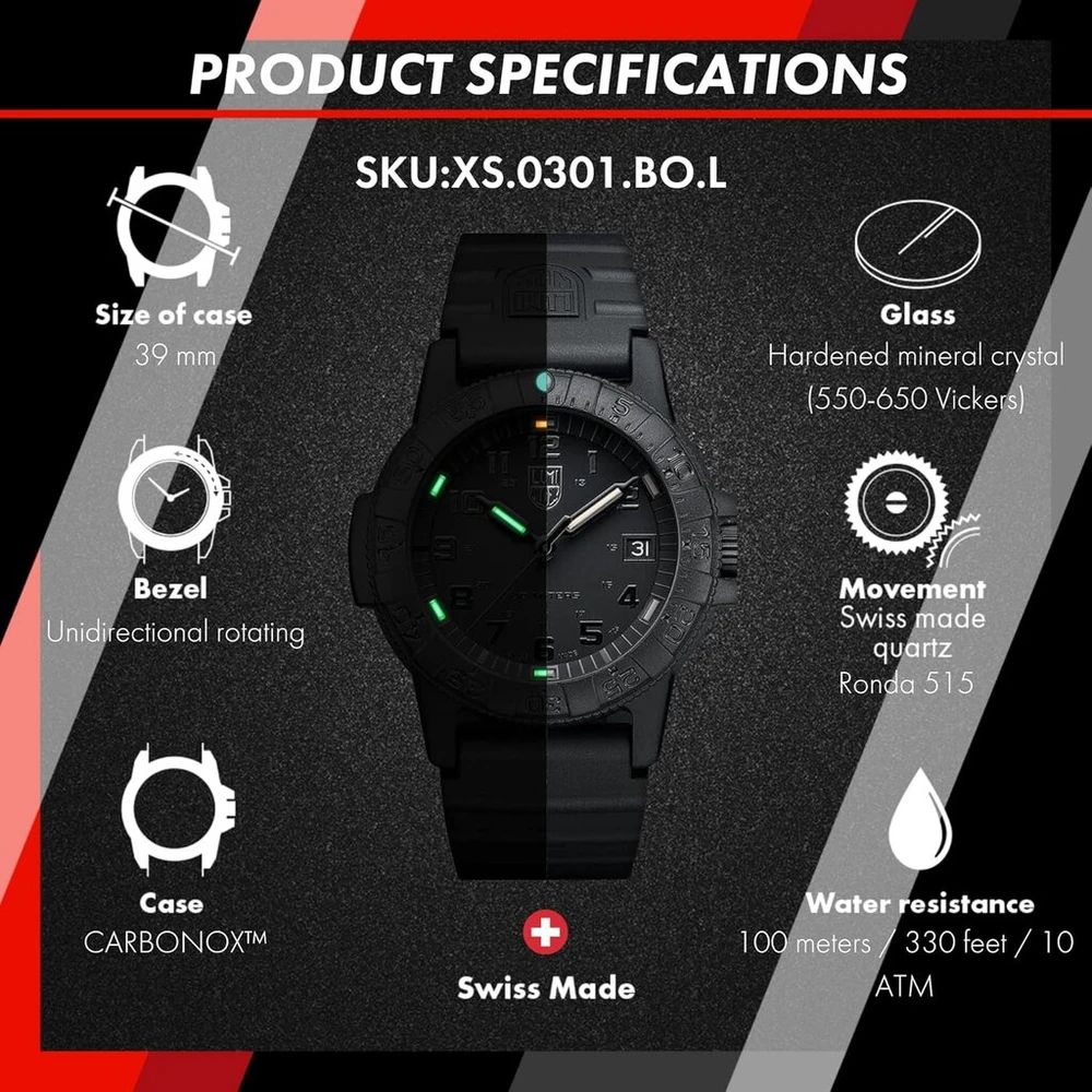 Luminox - Leatherback Sea Turtle - vyriškas laikrodis - karinis laikrodis baltos spalvos su datos rodymu - 100 m atsparus vandeniui