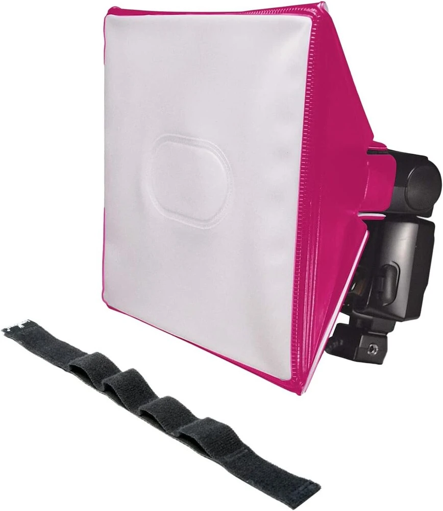 Lumiquest Softbox Iii Lq-119s blykstės difuzorius ir šviesos minkštiklis, universalus klasikinis dizainas išorinėms fotoaparatų blykstėms su Ultrastrap, neoninė rožinė
