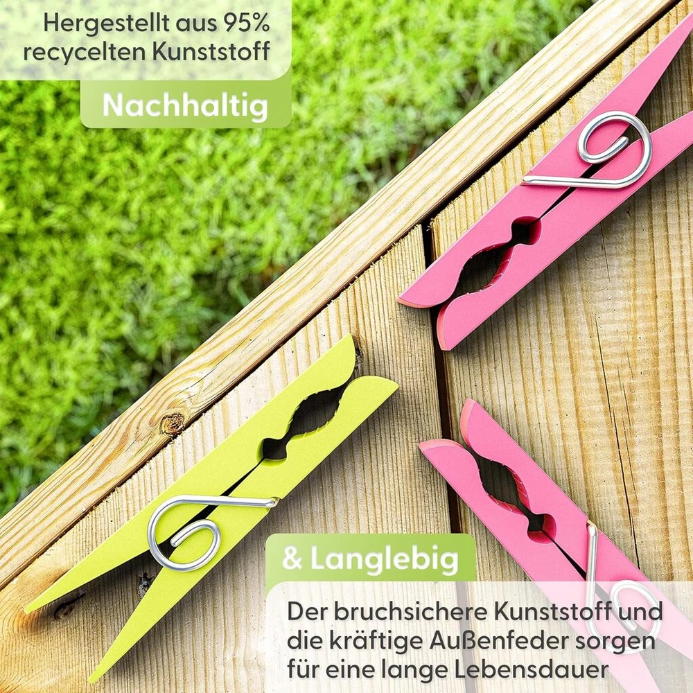 Luna® plastikiniai drabužių segtukai, 50 vnt. pakuotė, pagaminta Austrijoje, drabužių segtukai pagaminti iš perdirbto Uv spinduliams atsparaus plastiko, segtukai be atspaudo, 100% atsparūs spalvoms, tvarūs, segtukai su dėžute