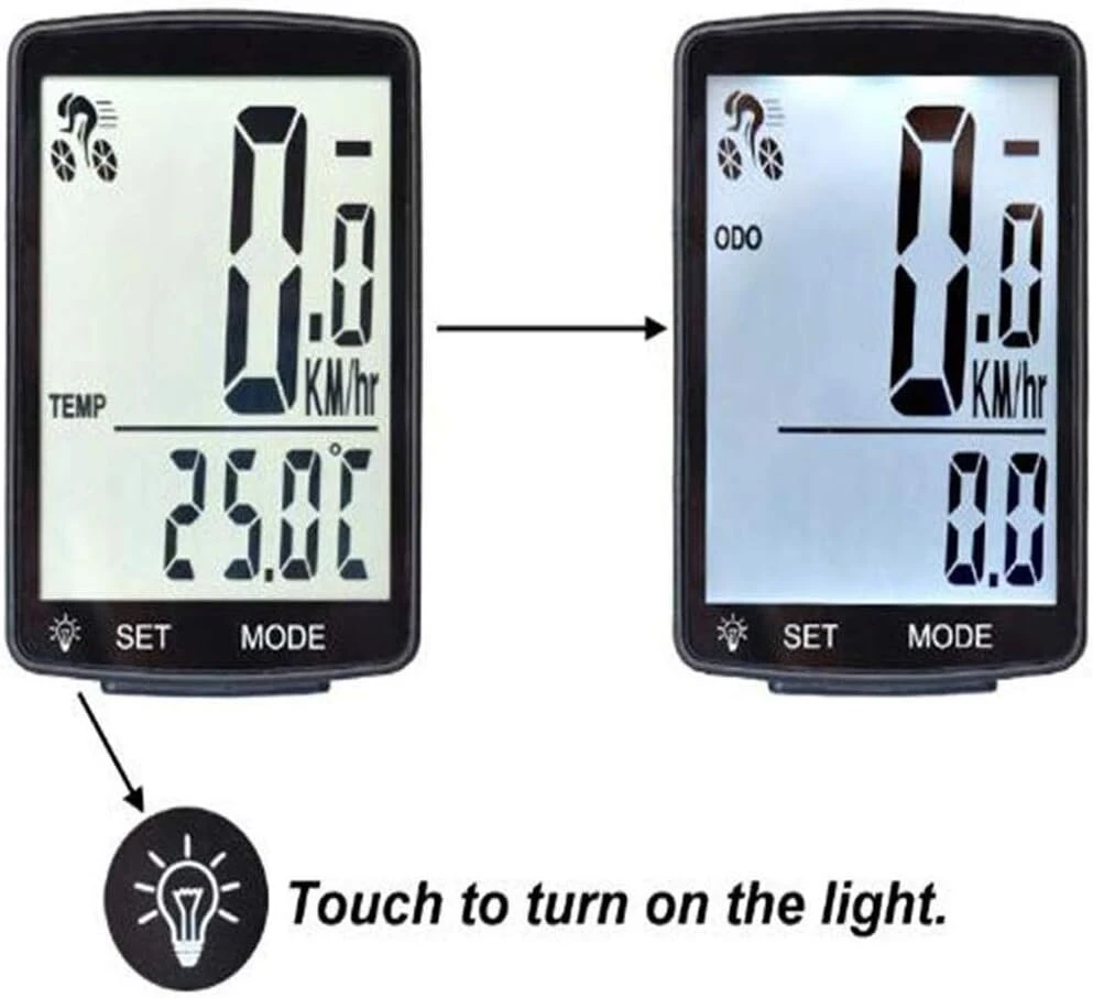 Lurowo dviračio spidometras, Lcd ekranas, belaidis, dviračio kompiuteris, odometras, atsparus vandeniui, žingsniamatis, greičio matuoklis, automatinė atmintis, išmatuojama temperatūra, chronometras, 8,9 x 5,3 x 1,8