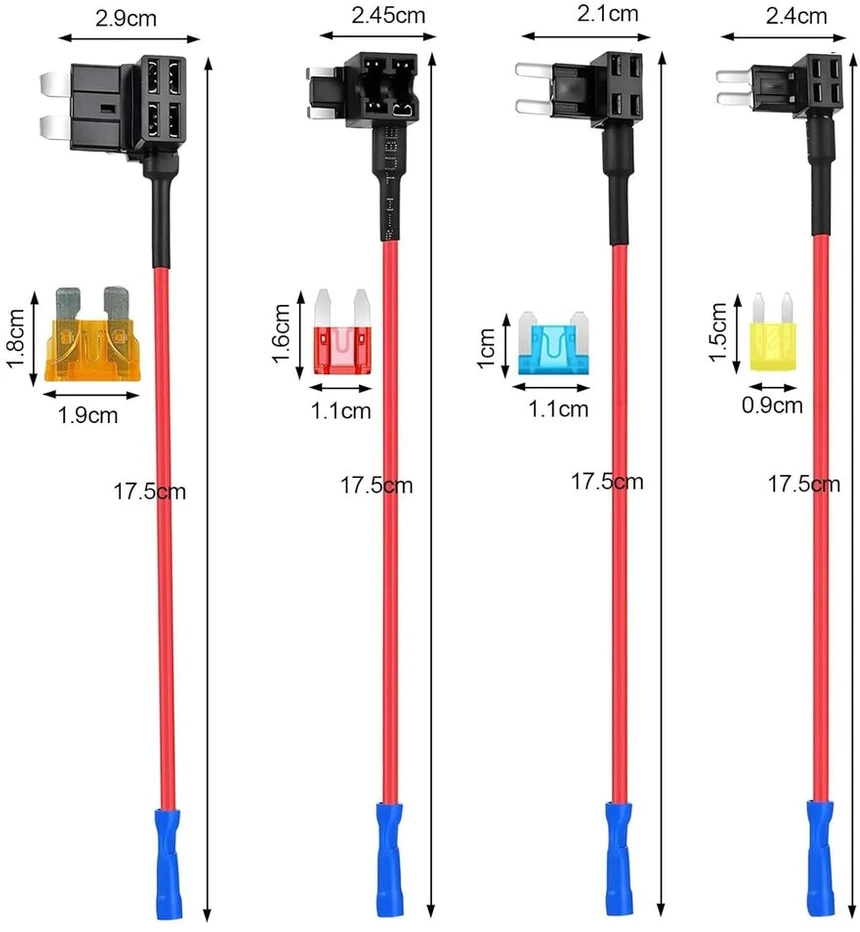 Lusacy 12 vnt. maitinimo vagių automobilinių saugiklių rinkinys, 4 tipų mini saugiklių adapteris, maitinimo vagystės saugiklis automobiliui 5a 10a 15a 20a, maitinimo vagių saugikliai, standartiniai mini micro micro2 valtims, automobiliams, sunkvežimiams