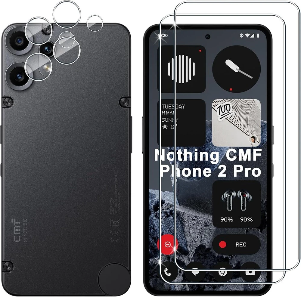 Lutree skirta Nothing Cmf Phone 2 Pro grūdinto stiklo ekrano apsaugai, 2 + 2 vienetai apsauginis stiklas + kameros apsauginė plėvelė, 9h kietumas Hd ekrano apsauga, be burbuliukų, apsauga nuo įbrėžimų