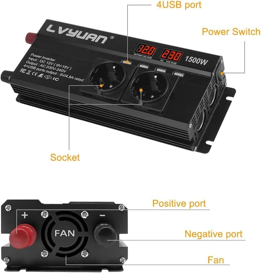 Lvyuan 1500w 12v 230v Maitinimo Keitiklis