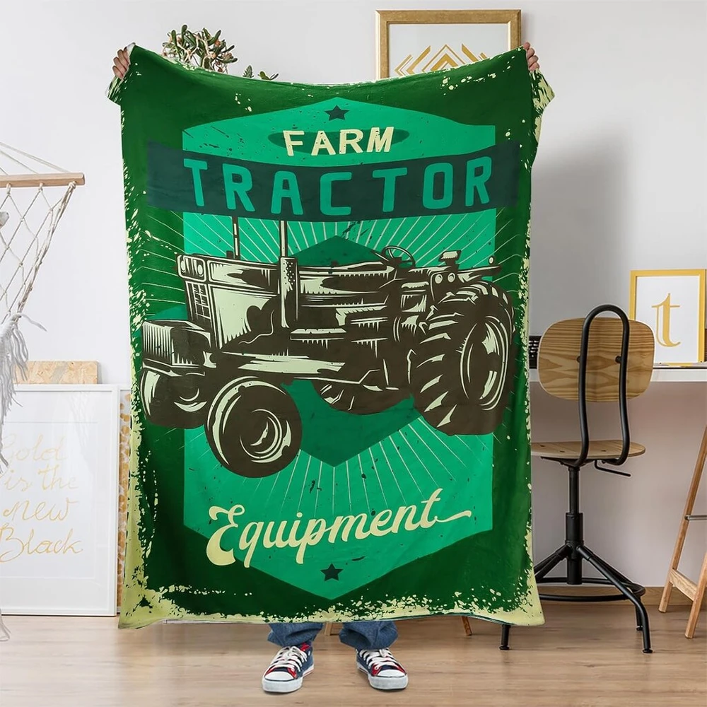 Lxtopn Traktoriaus antklodė, flanelinė antklodė vaikams, berniukams, suaugusiems, minkšta, šilta, 150 x 200 cm (žalias Farmer's Tractor, 150 x 200 cm)