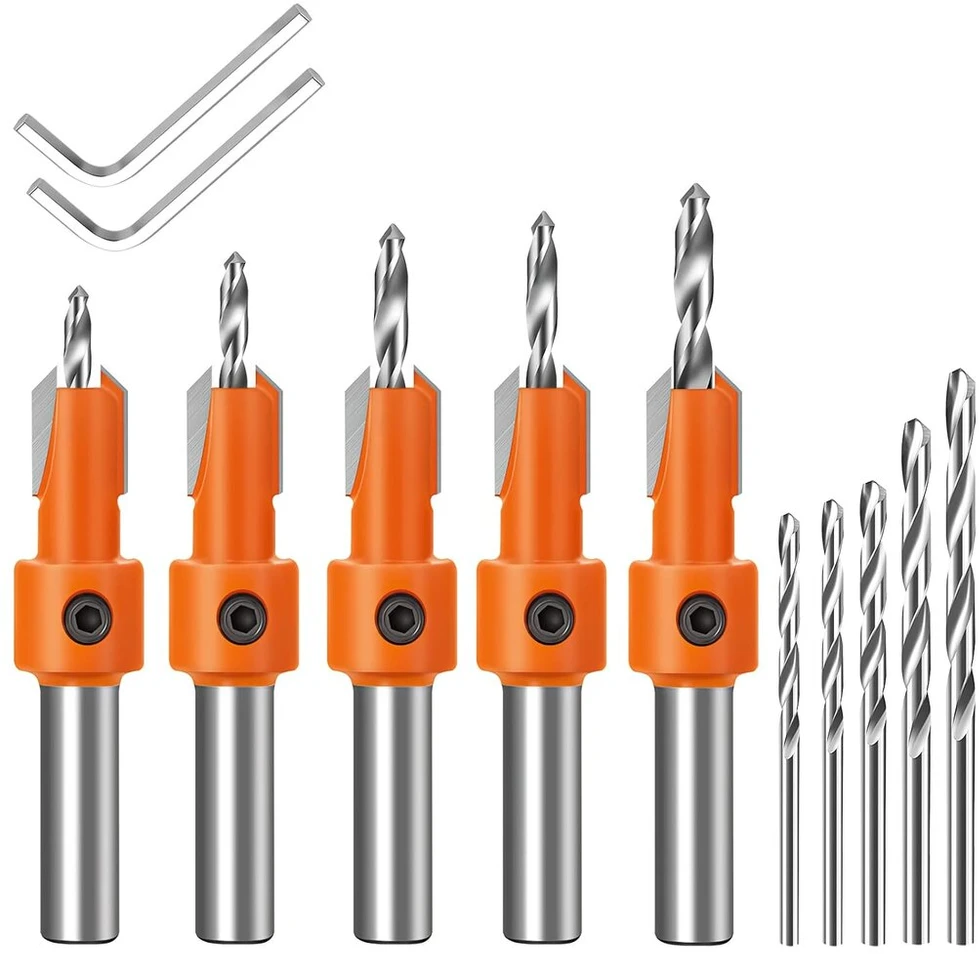 Lytool grąžtų su įgilinimu rinkinys medžiui, 10 dalių, grąžtas su įgilinimu medienos grąžtų įgilinimo rinkinys 8 mm kotas su šešiabriauniu raktu medienos apdirbimui plastikui