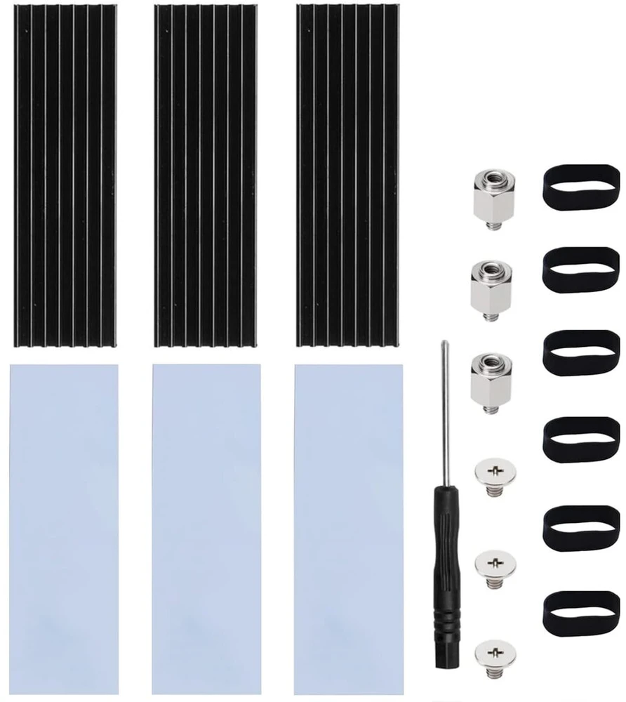 M.2 ssd aliuminio radiatorius su varžtais ir šilumą laidžiais silikoniniais padeliais, aušintuvo rinkinio radiatorius, radiatorius 2280 pcie nvme cpu aušinimas, skirtas m.2 aušintuvo nešiojamiesiems ir stacionariems kompiuteriams, 70x22x3mm, 3 rinkiniai