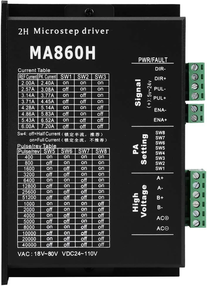 Ma860h motor driver 1vnt stepper motor driver controller module 18 80v ac 24 110v dc 7.2a skirtas 2 phase 86 motor