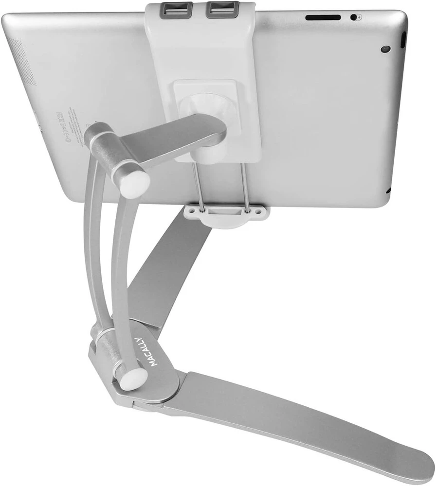 Macally Standwallmount 2-in-1 sieninis laikiklis ir stovo/stalo stovas planšetiniams kompiuteriams/išmaniesiems telefonams iki 11 colių