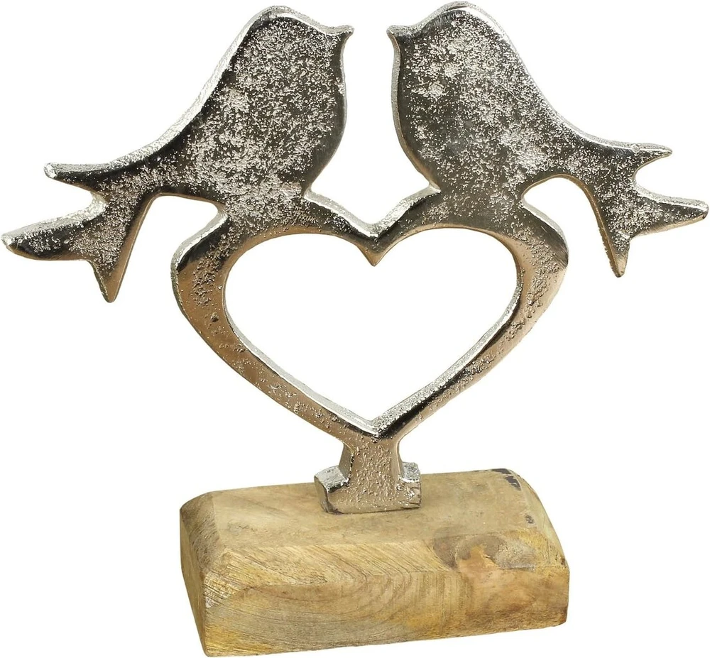 Macosa Ex241119 dekoratyvinė figūrėlė širdis su paukščiais ant medinio pagrindo 19 cm metalinė širdis dekoratyvinė širdis metalinė figūrėlė palangės dekoracija namų dekoracija širdelė dekoratyviniai paukščiai