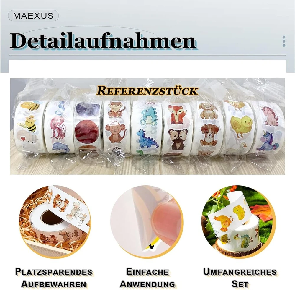 Maexus lipdukai su gyvūnais, 1500 vnt. mokytojo apdovanojimų lipdukų rinkinys, lipdukai albumams, lipdukai nuotraukų albumams, lipdukai su gyvūnais vaikų kambariui (24 gyvūnai ir vienaragio motyvai)