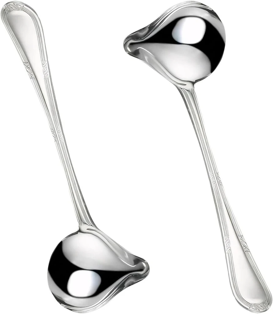 Maexus® Samtis sriubai, padažo šaukštas iš nerūdijančio plieno, samtis, 2 vnt., samtis sriubai kasdieniam naudojimui, samtis banketams, mažoms virtuvėms, 20 x 7.4 cm
