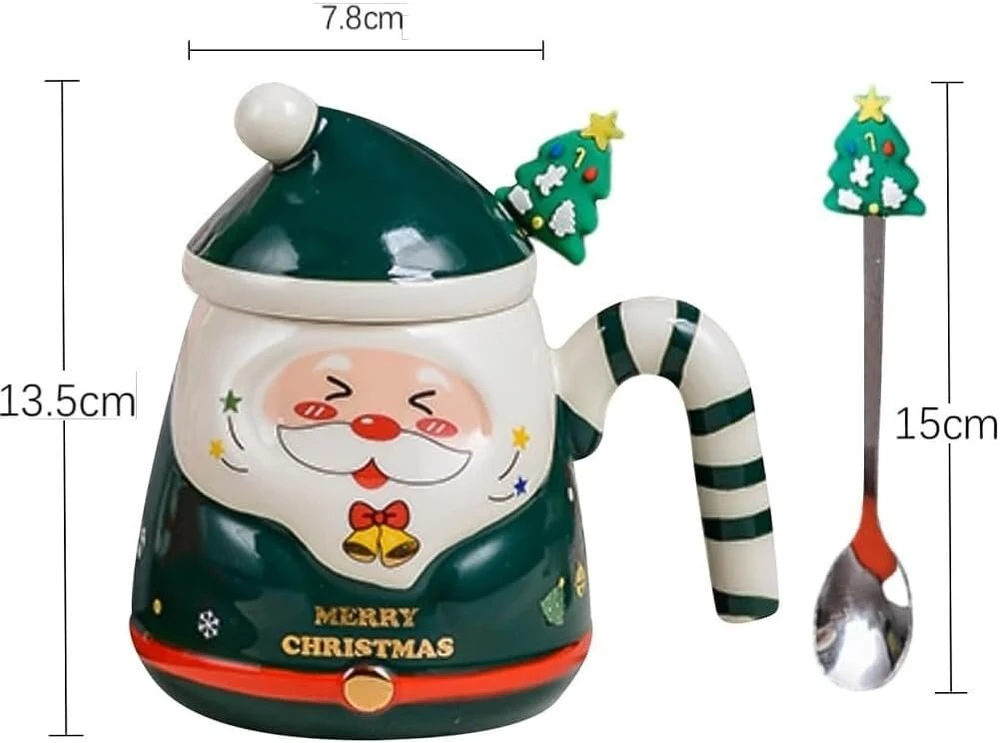 Magicvogel kalėdinis kavos puodelis 400 ml didelis kalėdinis puodelis animacinis 3d santa claus kavos puodelis kalėdinis puodelis su dangteliu ir šaukšteliu kūrybinė dovana arbatos puodelis (žalias)