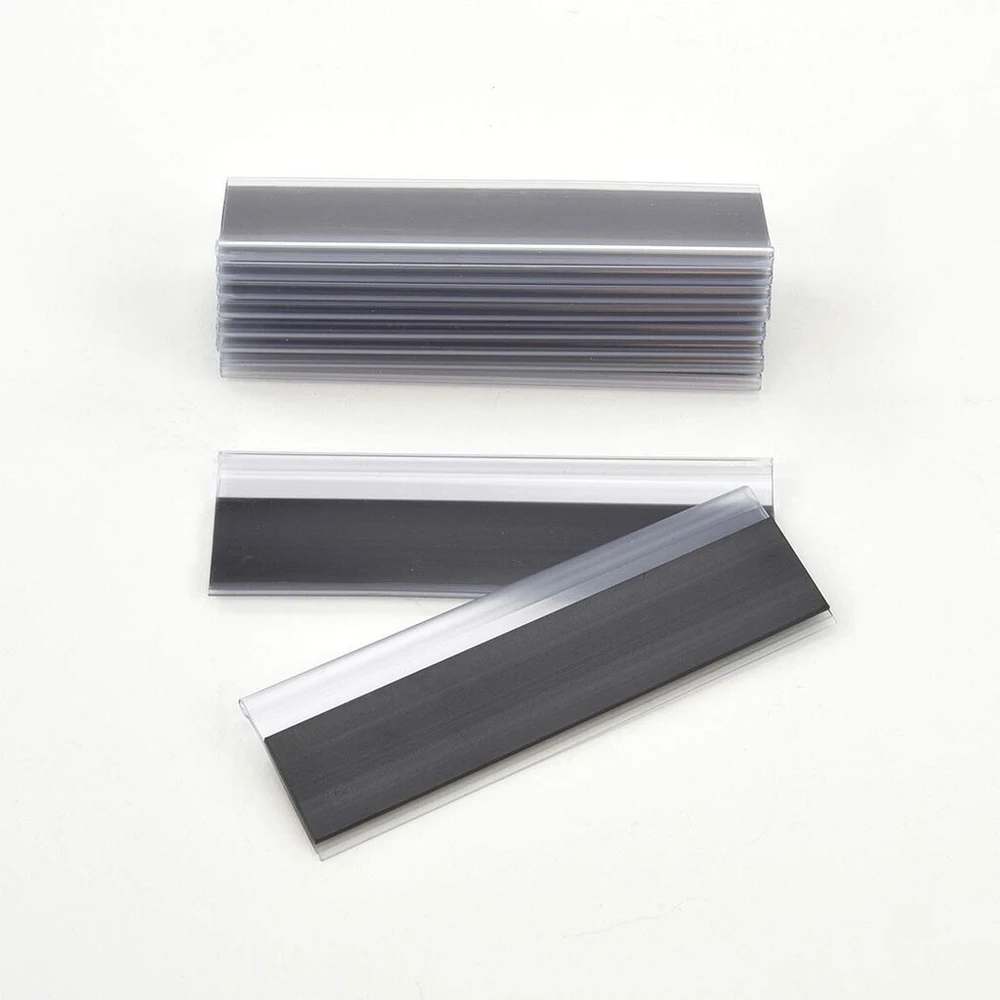 Magnetiniai etikettenhalter, skirti įstumiamoms etiketėms, 1000 mm pločio / bilietų laikikliai / etikečių laikikliai (18 mm aukščio, skaidrūs, 10 vnt.)