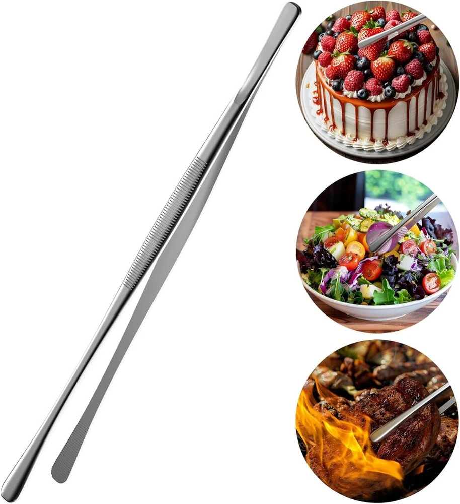 Maisto gaminimo pincetai, nerūdijantis plienas, ilgi 30 cm, profesionalūs maisto gaminimo pincetai, kepsninės pincetai skirti maisto gaminimui, kepimui ant grotelių ir kepimui, bbq kepsninės pincetai