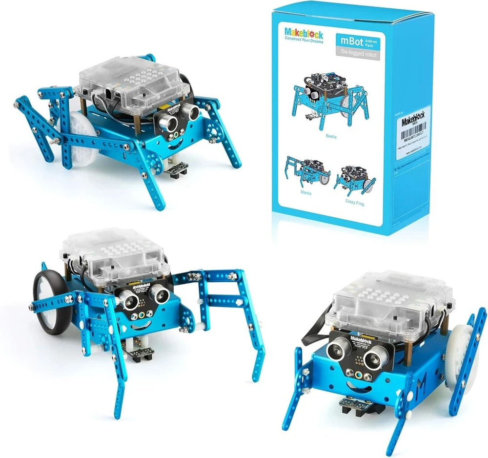 Makeblock Mbot priedų rinkinys, 6 kojų robotas, roboto 3-in-1 išplėtimo rinkinys, trys formos, vabalas/maldininkas/pašėlusi varlė