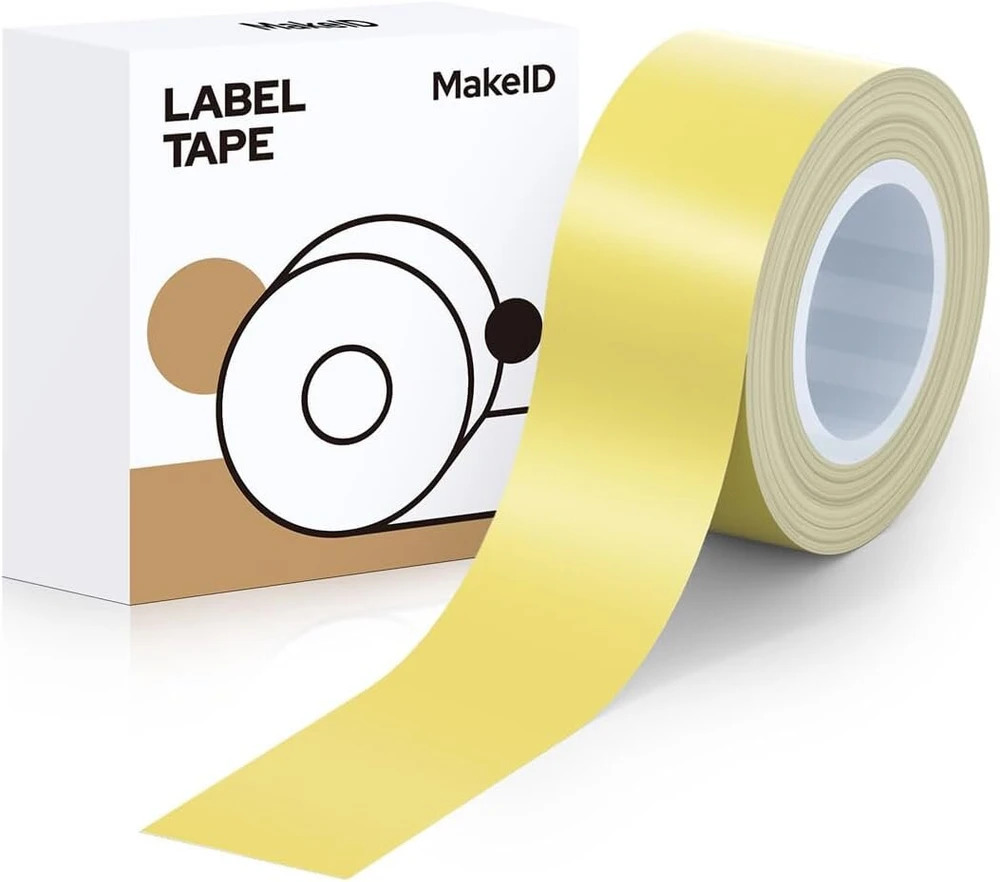 Makeid suderinama etiketės juosta 16 mm x 4 m, spalvota, atspari karščiui, lipni, kaip Makeid L1/q1/e1 pakaitalas, žalsvai geltona