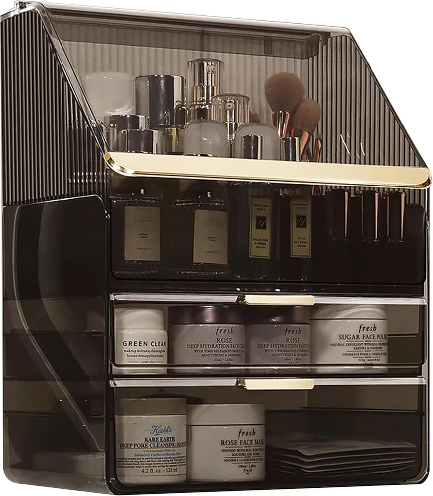 Makiažo organizatorius su dangteliu, apsaugantis nuo dulkių, kosmetikos grožio organizatorius, daugiafunkcis kosmetinis staliukas, organizatoriaus dėžutė tualetiniam staliukui, vonios kambariui