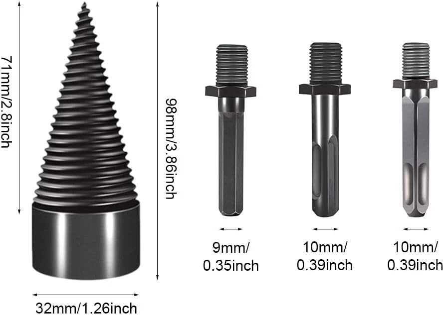 Grąžtas Malkų skaldymo kūgis Drill Cone 32 mm su 3 kotais