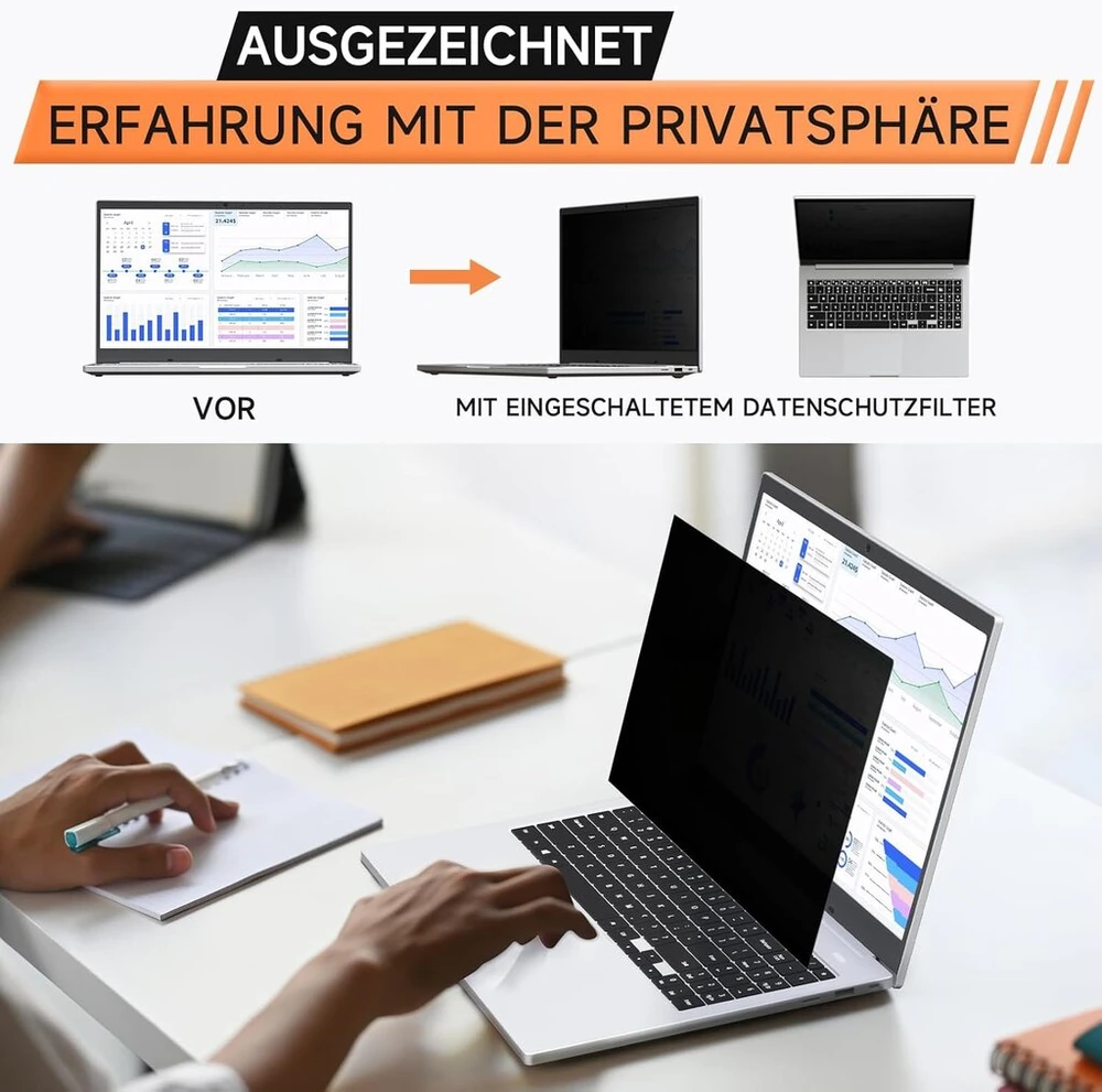 Mamol 360° privatumo ekranas 13.3 colių nešiojamam kompiuteriui 16:9, nuimama privatumo plėvelė, anti-mėlynos šviesos anti-glare privatumo ekrano apsauga, skirta Lenovo Hp Dell Acer Asus Thinkpad Envy Xps