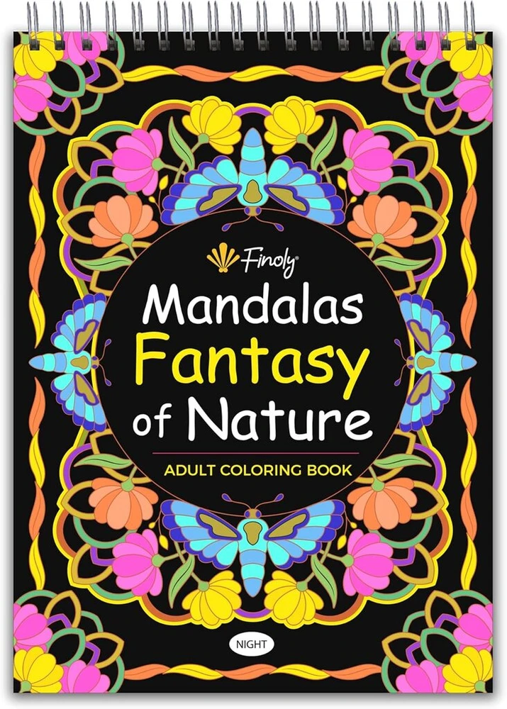 Mandala Spalvinimo Knyga Suaugusiems, A4, Spiralinis Rišimas, "naktis"