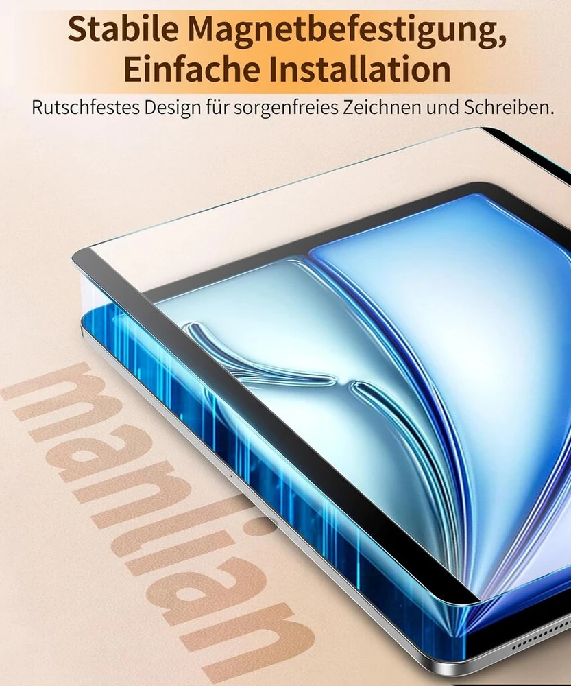 Manlian magnetinė popieriaus ekrano apsauga, skirta ipad air 6, ipad air 11 colių (m2; m3), 2024/2025, tarsi rašytumėte / pieštumėte ant popieriaus, nuimama ir daugkartinio naudojimo, popieriaus ekrano apsauga