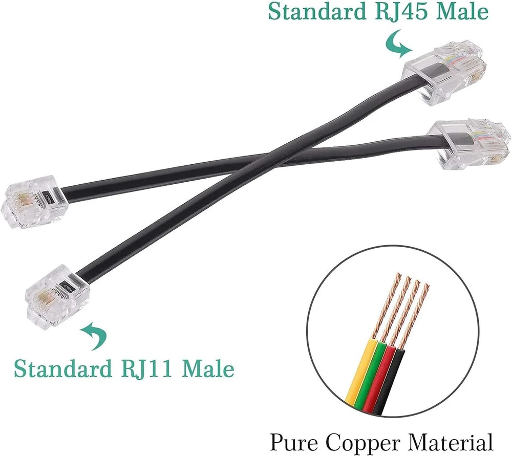 Maozhou 2 vnt. Rj11 į Rj45 adapterių rinkinys, juoda Rj11 6p4c jungtis, telefono kabelio į Rj45 8p8c adapteris, ethernet į telefono laidinio ryšio keitiklis