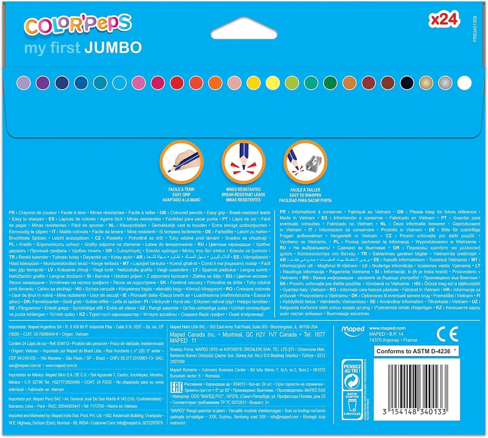 Maped 24 spalvotų pieštukų rinkinys "colour-peps Jumbo"