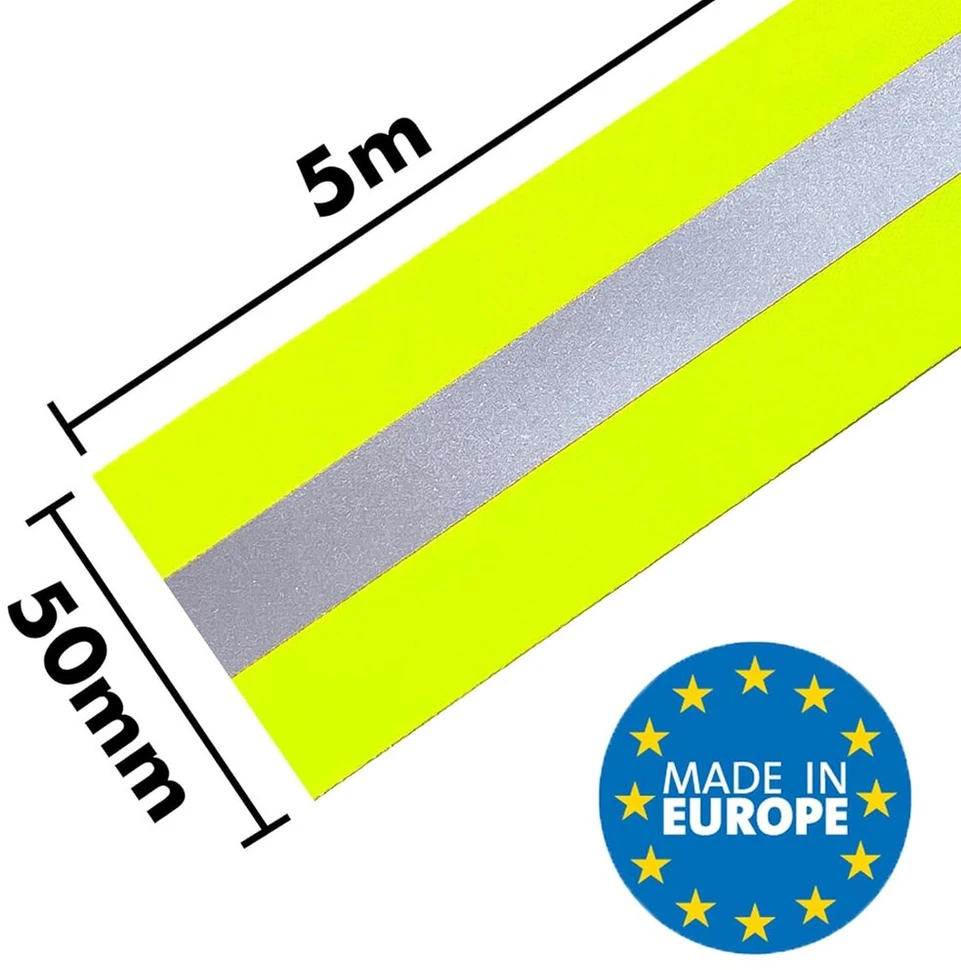 Marardi atšvaitinė juosta siuvimui - atšvaitinė juosta [5 m x 50 mm] [fluorescentinė geltona] 100% poliesteris - atšvaitinė juosta gerai matoma - atspindžio koeficientas ≥300